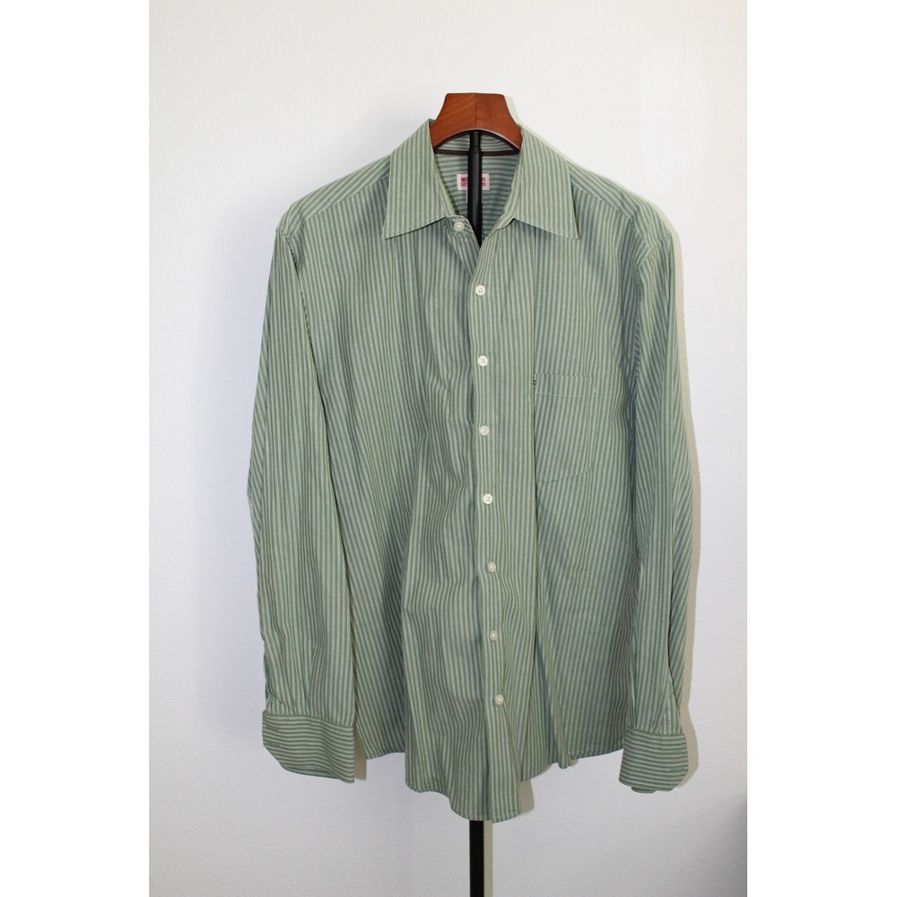 VTG Mossimo Supply Co Mens XXL Green White Striped Button Down Cotton‎ Shirt